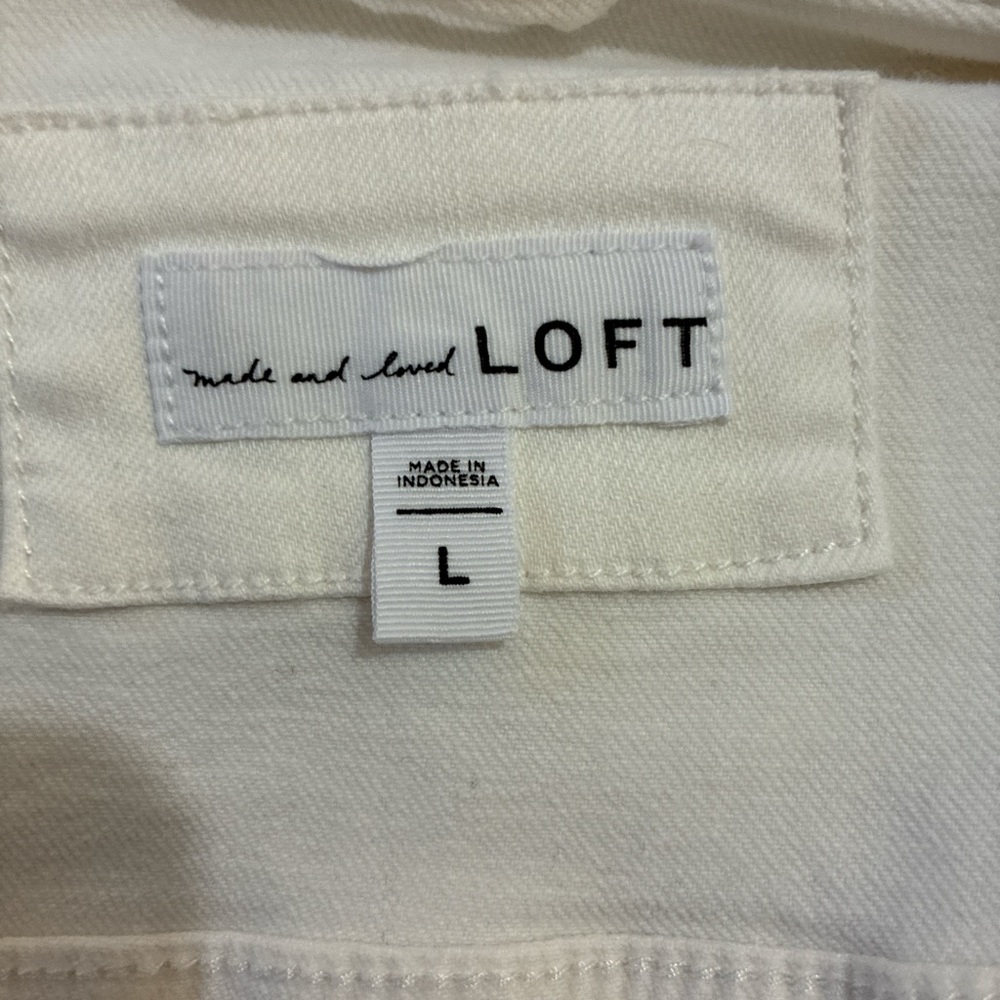 LOFT Classic White Denim Jacket - Women's Casual Trucker - Picture 7 of 8